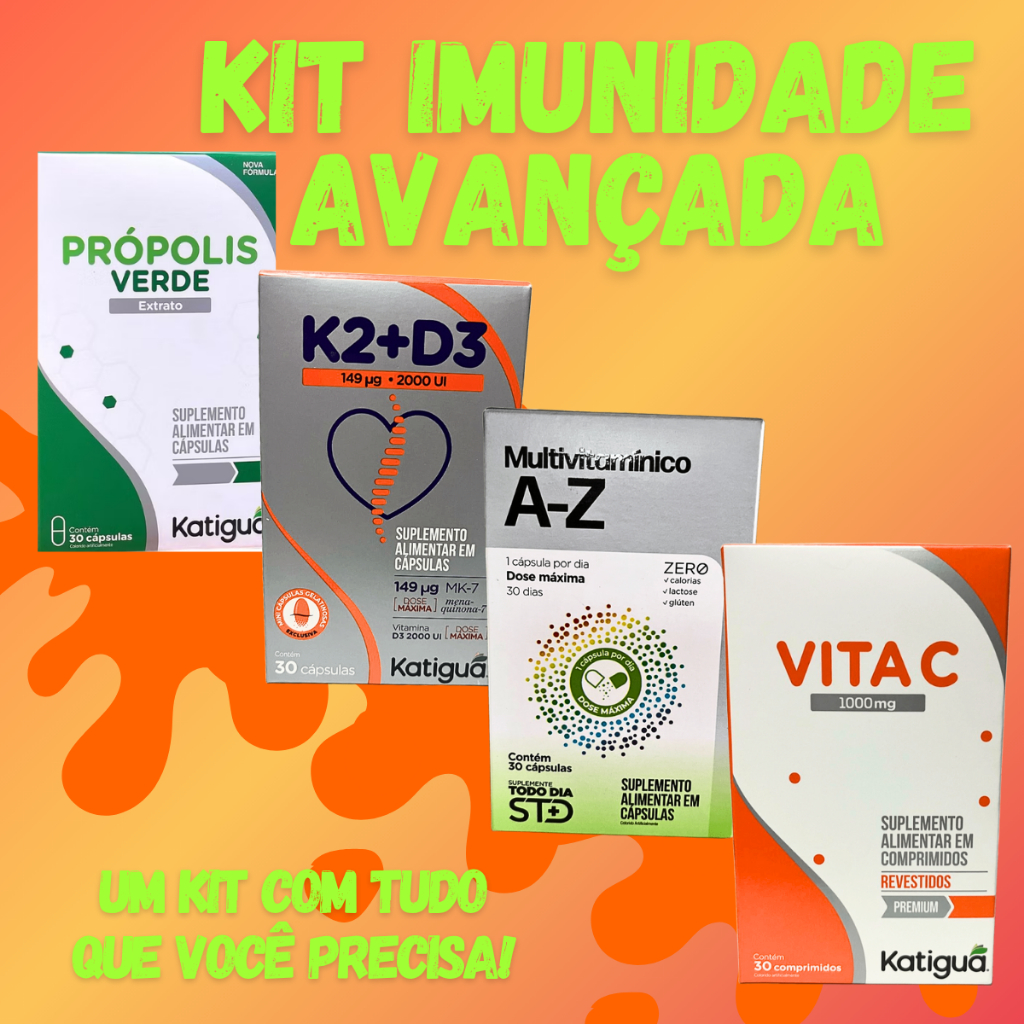 KIT IMUNIDADE AVANÇADA- Vitamina K2+D3, Própolis Verde, Vitamina C e multivitamínico A-Z