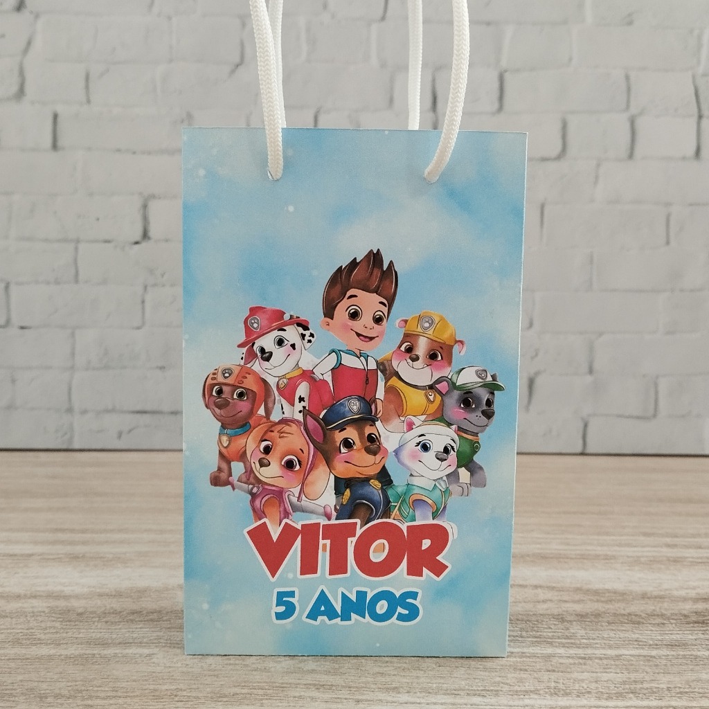 Sacolinha Patrulha Canina Menino Aquarea Personalizada | Lembrancinha Festa Infantil - PEGUE E MONTE