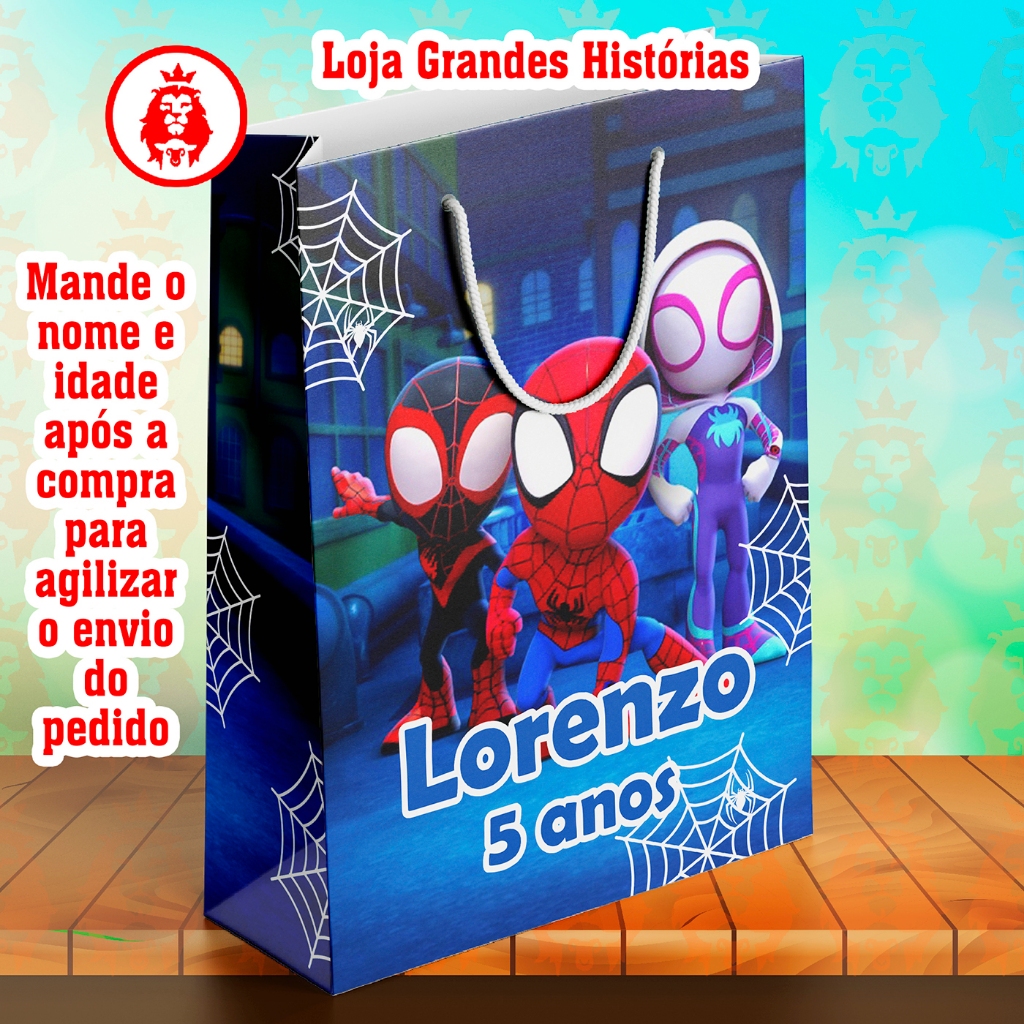 Sacolinhas Personalizadas - Homem Aranha e seus Amigos 7 - Lembrancinhas Infantil Premium com Nome e Idade - KIT PEGUE E em Oferta na Shopee