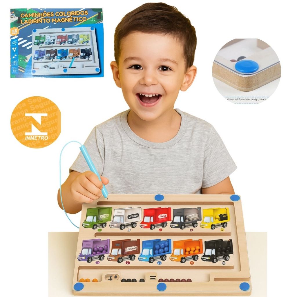 Quadro Labirinto Magnético com Bolinhas Caneta Imantada Madeira Montessori Educativo Crianças 3+ em Oferta na Shopee