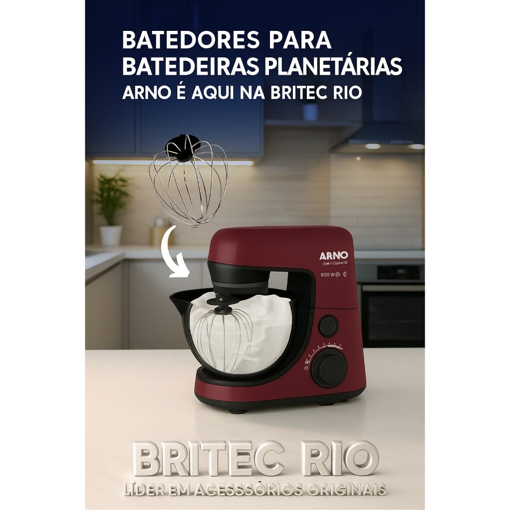01 Batedor de Massas Leve para Batedeira Planetária Arno Nova Deluxe 600W Preta SX34
