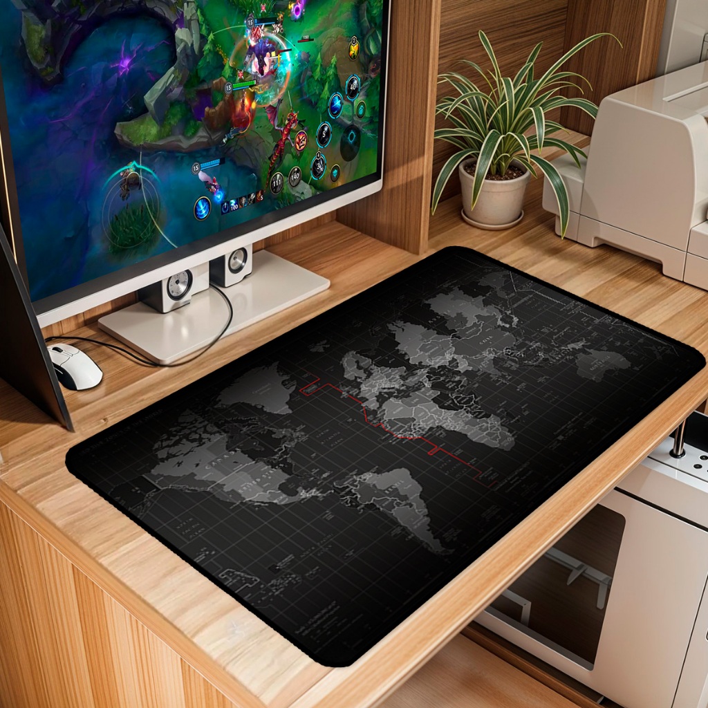 Mouse Pad Gamer Mapa Grande Antiderrapante 65x30 70x35 80x35 90x40 90x50 120x60 Cm Borda Costurada