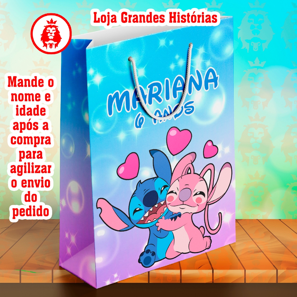 Sacolinhas Personalizadas - Angel e Stitch 1 - Lembrancinhas Infantil Premium com Nome e Idade - KIT PEGUE E MONTE em Oferta na Shopee