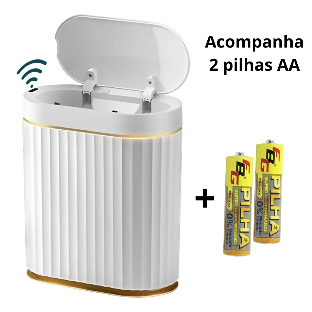 Lixeira Inteligente Com Sensor Automática Branca 7 Litros Para Banheiro Cozinha Dourada