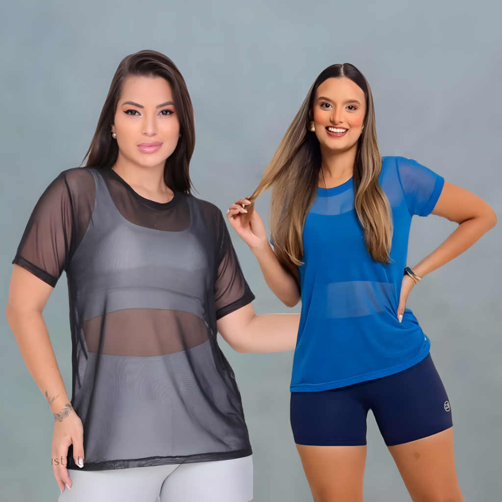 Kit Com 2 Blusas Transparente De Tule Academia Fitnes em Oferta na Shopee