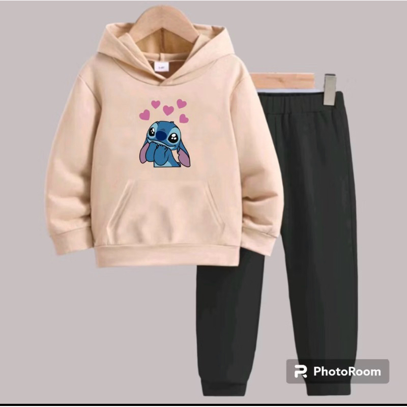 Conjunto moletom infantil juvenil peluciado canguru algodão estampado Lilo stitch.