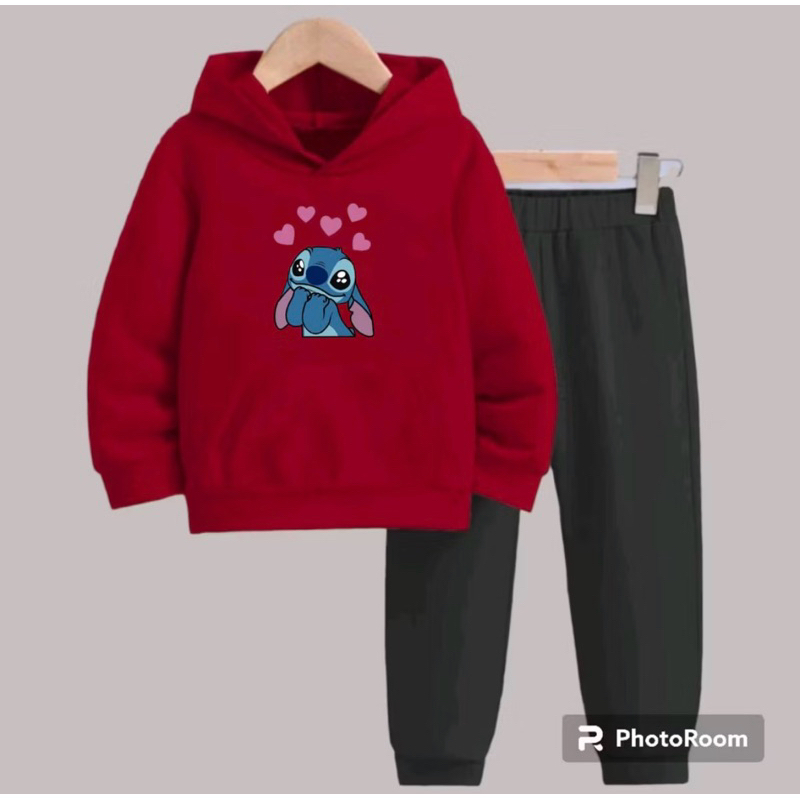 Conjunto moletom infantil juvenil peluciado canguru algodão estampado Lilo stitch