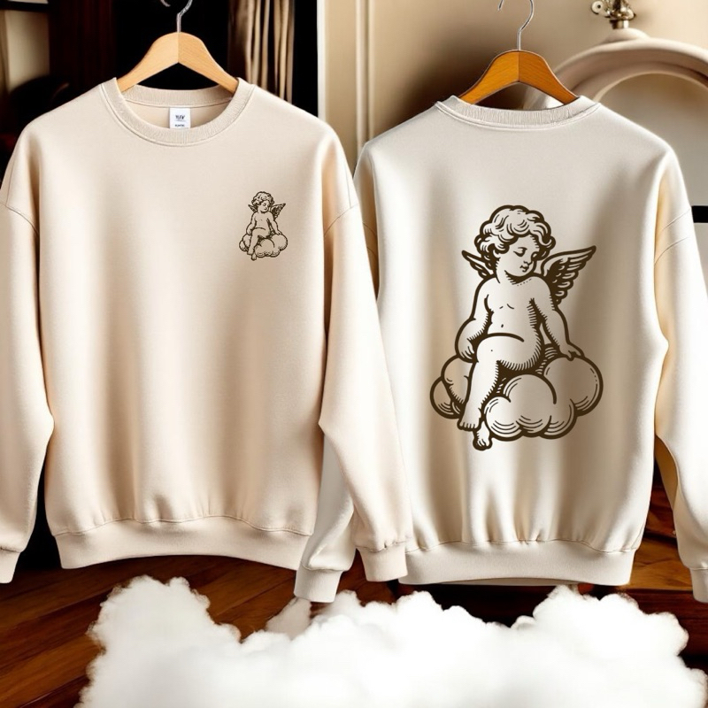 Blusa Moletom Gola Redonda Angel Peace Careca Flanelado Blusa De Frio Unissex Inverno Moda Masculina Roupa