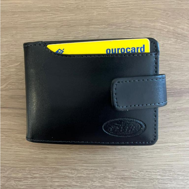 Carteira Masculina Preta Com Porta Cartões Extermo Descartável Fecha Com Aba