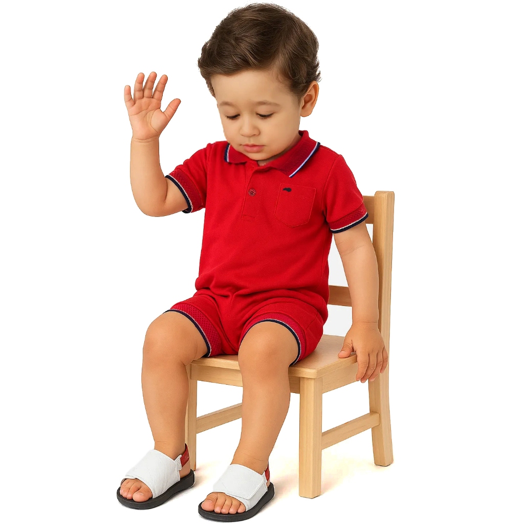 Macaquinho Curto Gola Polo Bebê Romper Algodão Suedine Marinho - Preto - Branco - Vermelho...
