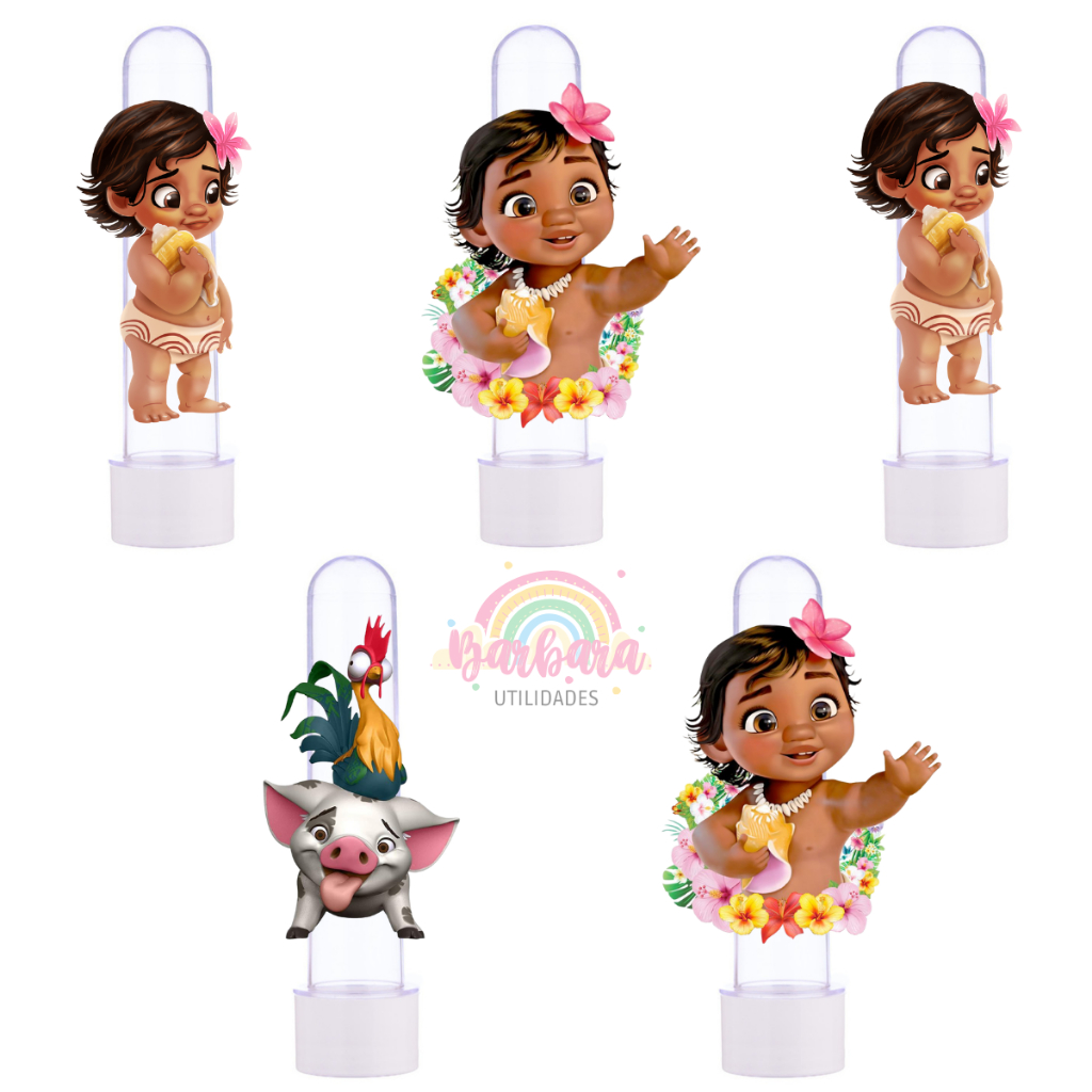 20 Tubetes + Apliques 3D Personalizado Lembrancinha Moana Baby Cut