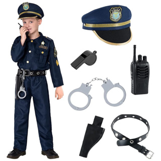 Kit Fantasia Completa Menino Policial Com Roupas e acessórios, Blazer Calça Algemas Apito Cinto Boina em Oferta na Shopee