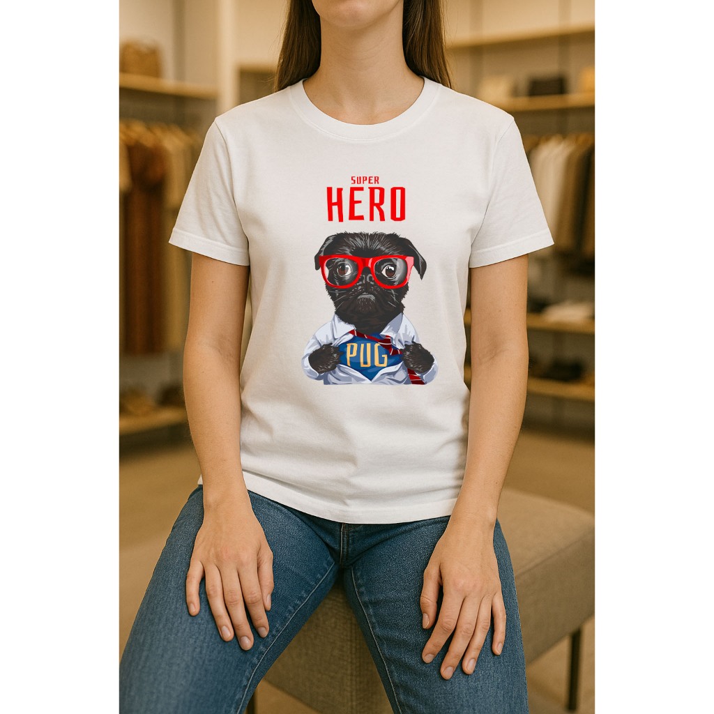 Blusa camiseta Feminina Estampada Cachorro Super-Herói  Fofa e Poderosa manga curta em algodão