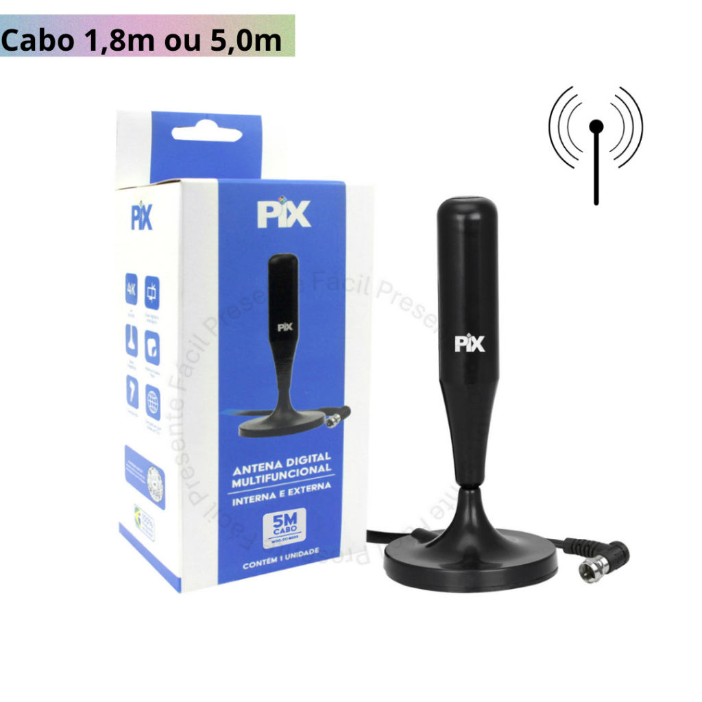 Antena Digital 1,8M / 5M Amplificada - Tv Interna / Externa HDTV / UHF Base Imã
