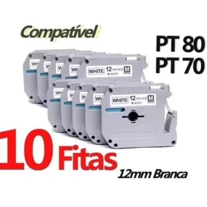 10 Fita Compatível Etiquetador Brother Mk231 12mm Pt80-70-90 Cor Branco. em Oferta na Shopee