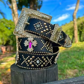 Cinto feminino plus size estilo country com strass e rebites brilhantes estilo cowboy ocidental