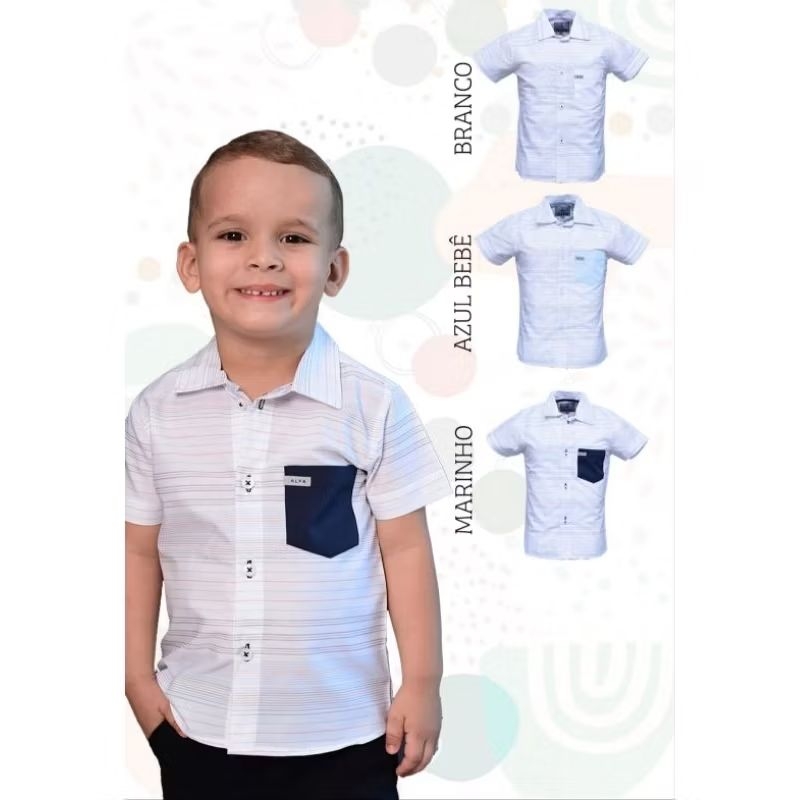 Camisa Social Listrada Com Bolso Color Manga Curta Baby Infantil Masculino Alfa 421