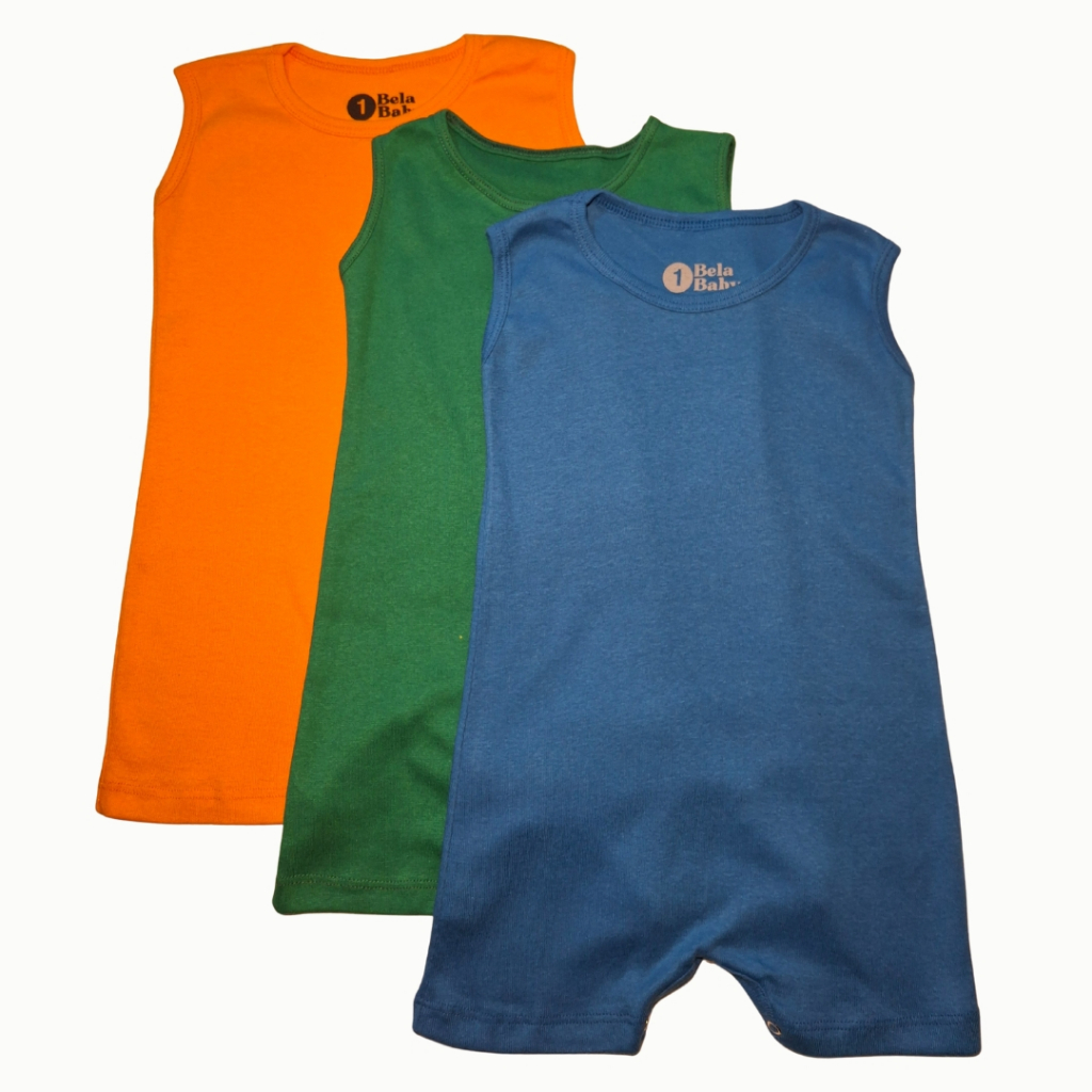 Kit com 3 Peças Macaquinho Liso 100% Algodão