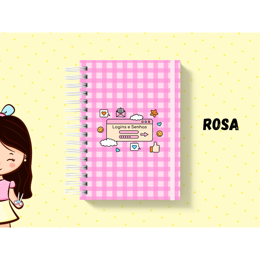 Caderno de Login e Senhas A6 Personalizado com Nome – Com Elástico | 50 folhas 90g