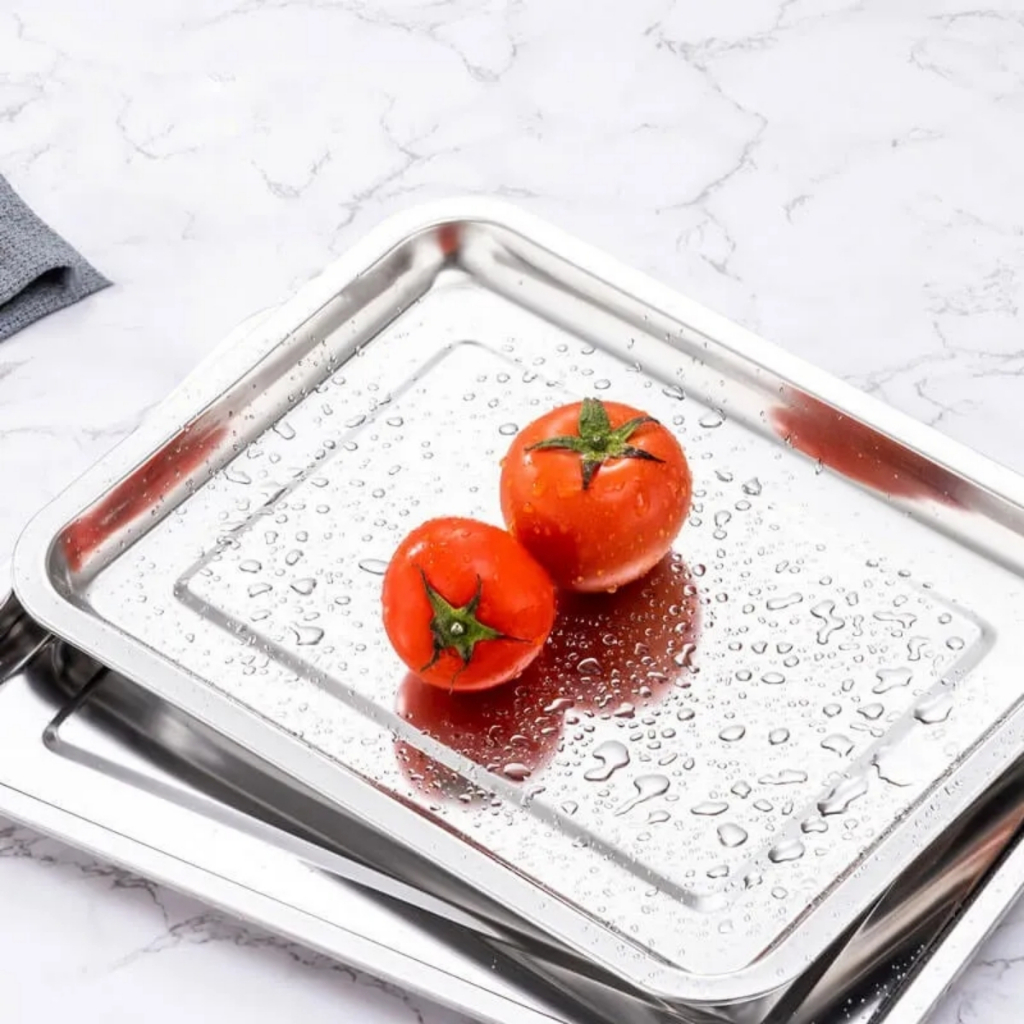 Kit com 10 Bandejas Travessa Inox Retangular 40 x 30 cm Multiuso para Servir Garçom Restaurante