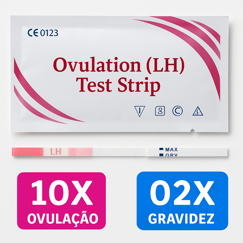 10 Testes de Ovulação/Fertilidade + 2 Testes de Gravidez 10 Ui (ALTA SENSIBLIDADE)