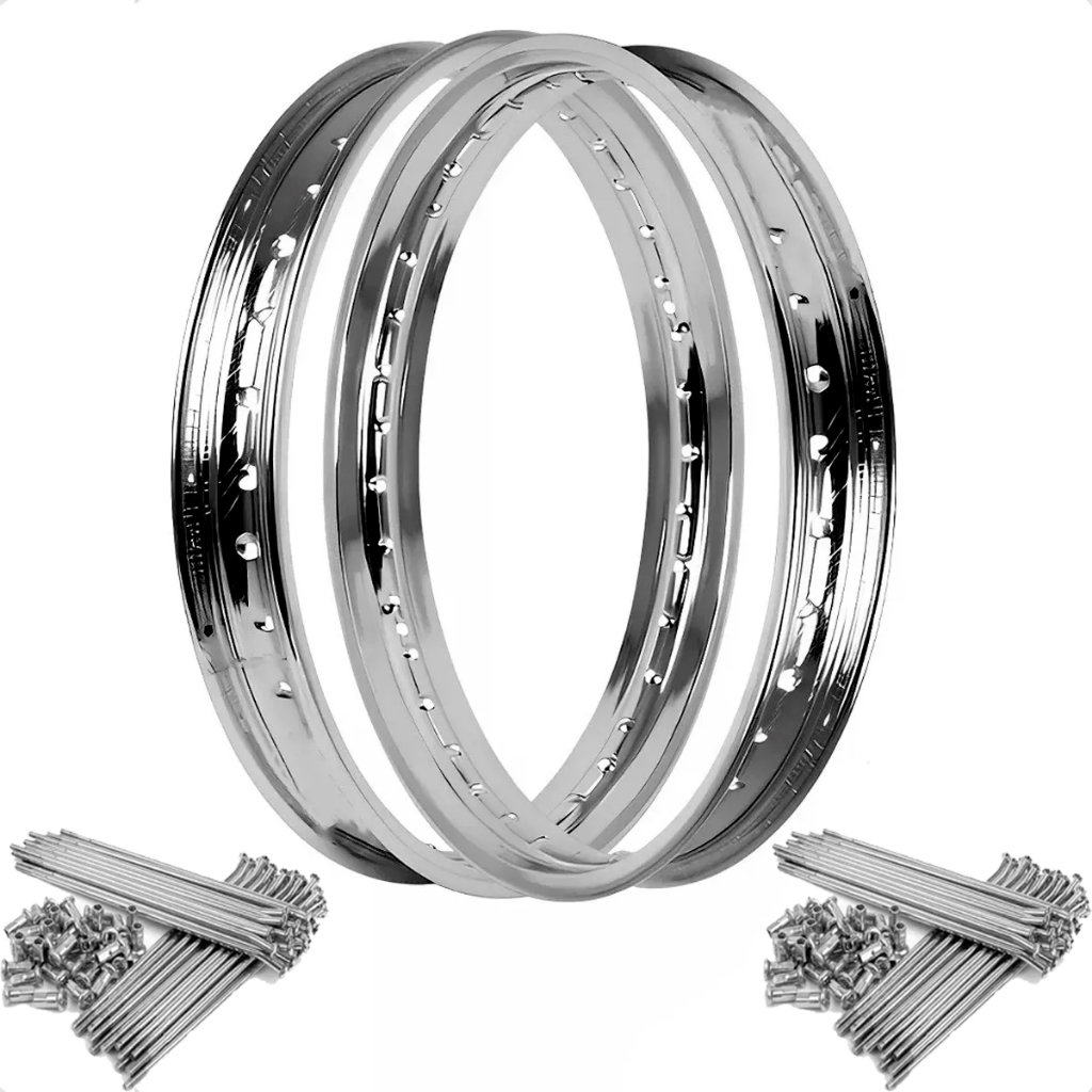 Par Folha Aro 18 Aço Cromado + Jogo Raio Cromado 4mm Titan Fan 125 150 160 Freio Disco ou Tambor