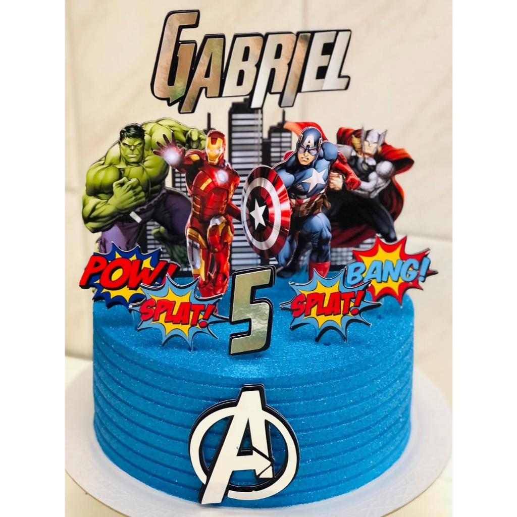 Topo de bolo Vingadores 3D | Topper de bolo | Heróis |  Personalizados com nome e idade em Oferta na Shopee