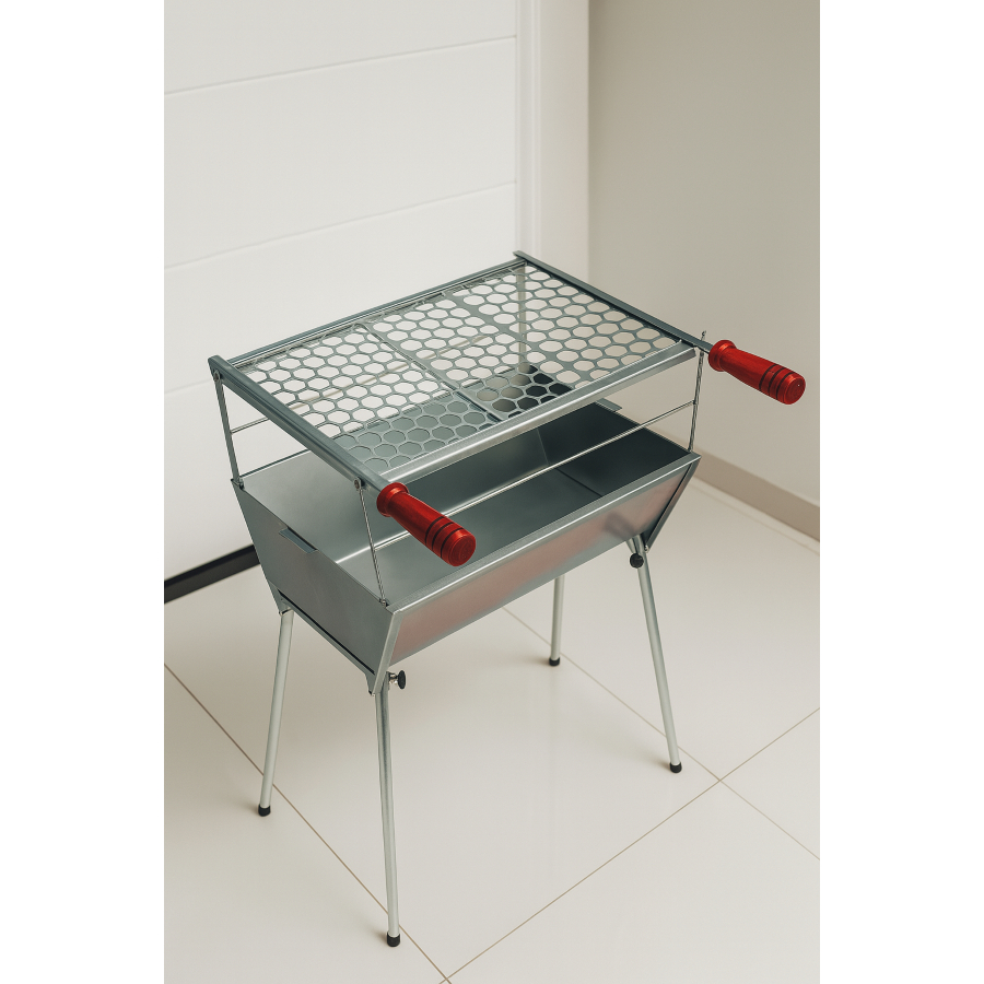 Churrasqueira Móvel Portátil Desmontável Com Grelha Chapa Galvanizada Espetinho