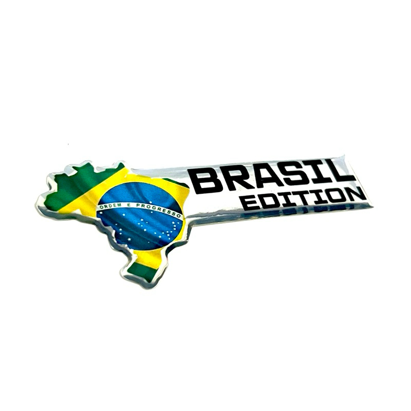 Kit 02 Adesivos Resinados 3D Brasil Edition Cromado Bandeira Brasil Alto Relevo
