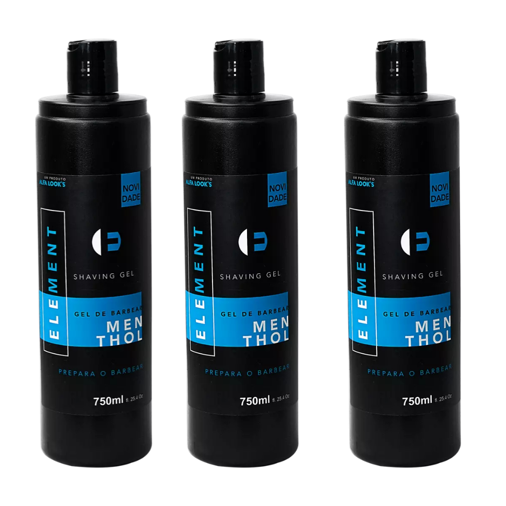 Kit 3 Shaving Gel Para Barbear Mentol Refrescante Element Alfa Looks 750ml em Oferta na Shopee