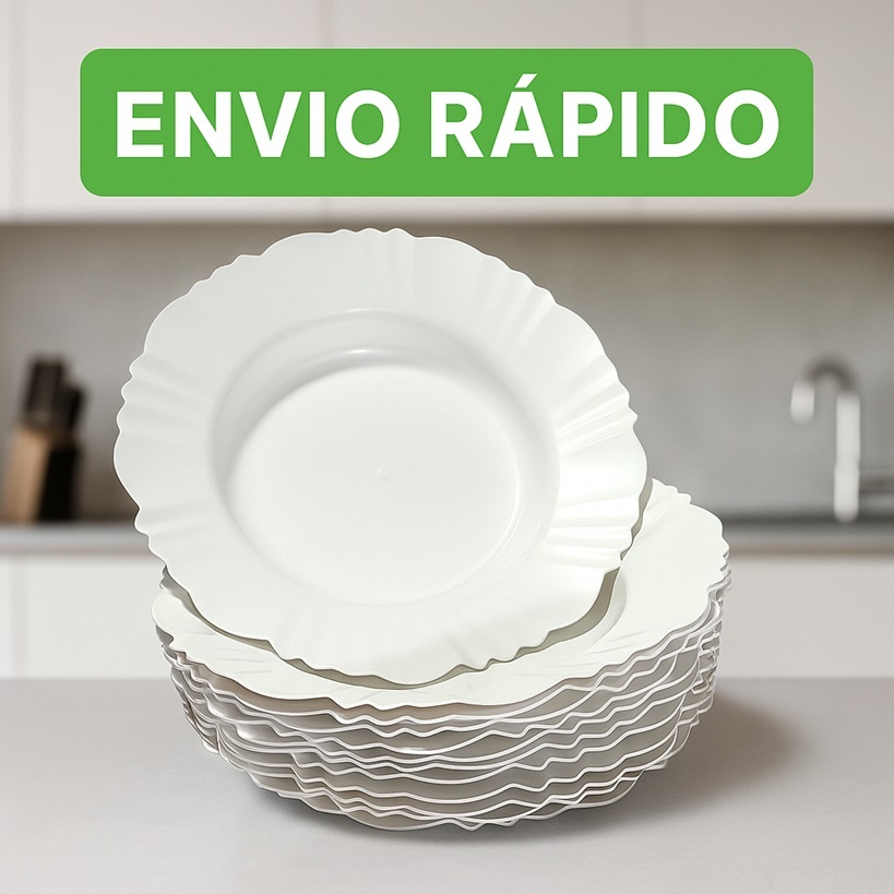 Kit 5 a 50 Pratos Redondo Pétala Branco Plástico Lavável Churrasco Refeição Almoço Jantar Festa