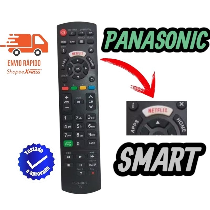 Controle Remoto Compativel Tv Panasonic Viera Led Smart TC-55FX800B TC-65FX800B FBG-8072
