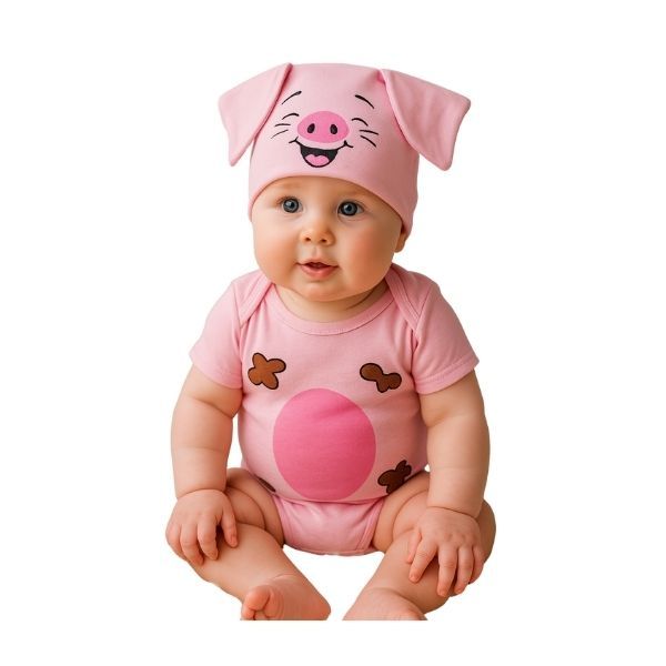 Body Bebê Temático Mesversário infantil  Personagens  Porquinho+Touca em Oferta na Shopee
