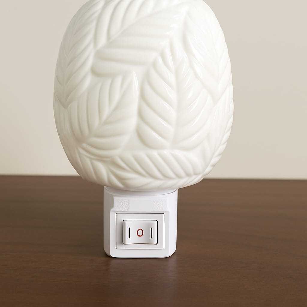 Difusor de Aromas em Cerâmica Elétrica 110V  | Luminária Decorativa para Ambiente | Folhas Brancas em Alto Relevo