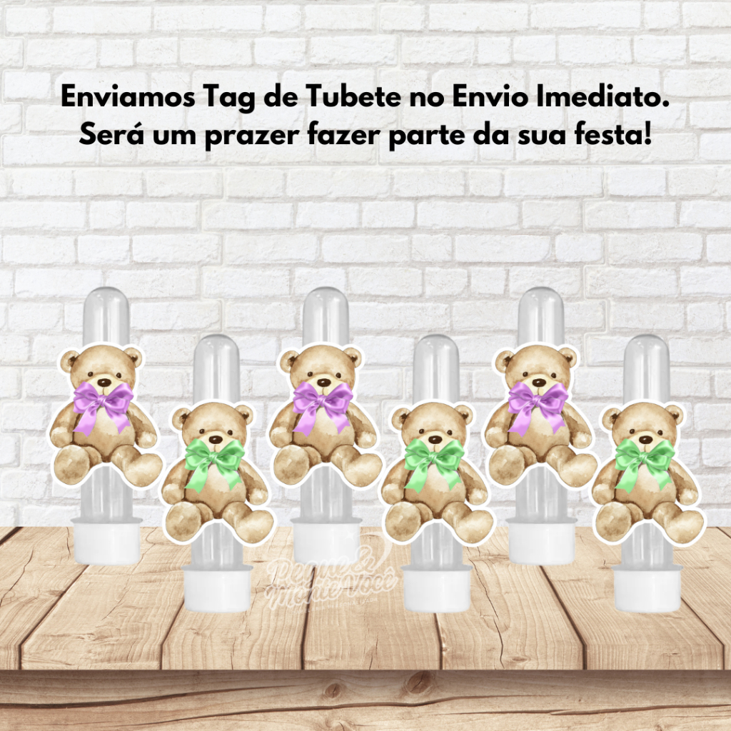 Kit Apliques para Tubetes 13 cm (Grande) Tema Chá Revelação Lilás e Verde Personalizada Lembrancinha Festa Aniversário.