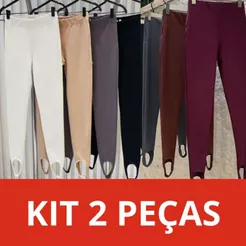 Kit 02 Calça Legguing Com Pezinho Cintura Alta Moda Estilosa Elegante Gringa