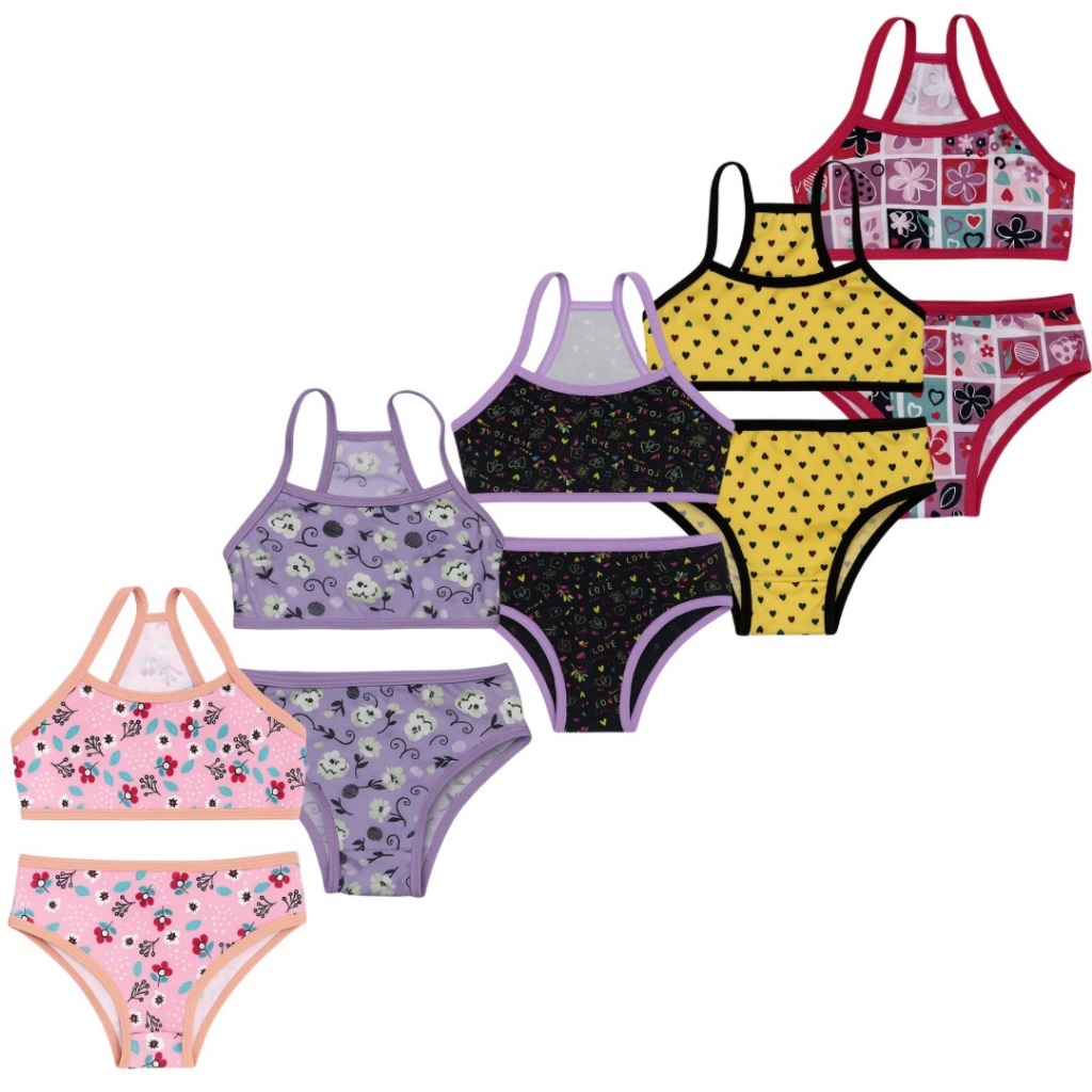 6 Conjunto Estampado infantil top e calcinha menina