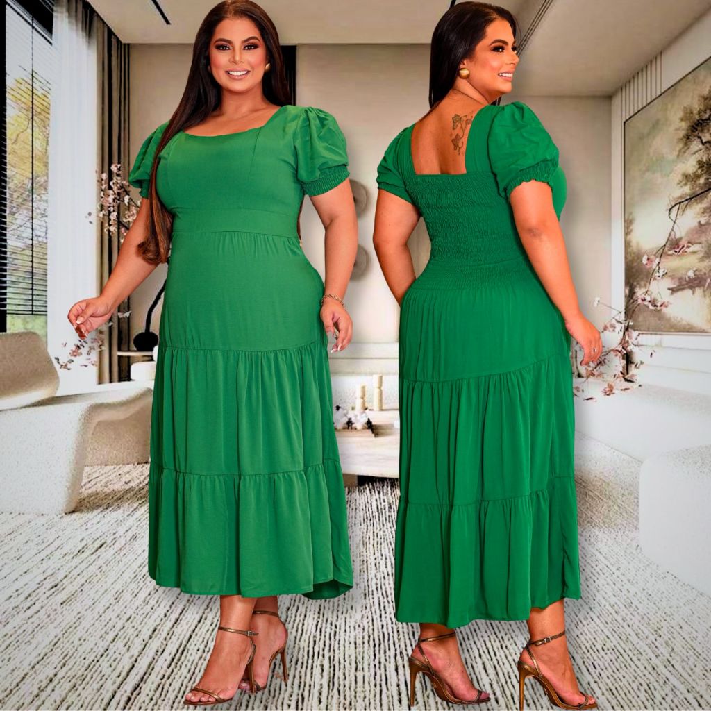 Vestido Plus Size Midi Caimento Leve e Elegância Natural Moda Evangélica Charme e Elegante