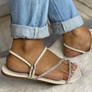 Rasteira Feminina Glitter Strass Sandália Brilho Confortável