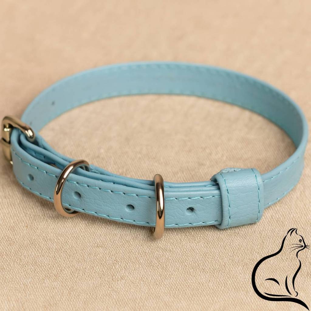 Coleira Couro Legítimo Azul para Gato Animal de Estimação Gatinho Gatinha Macho Fêmea