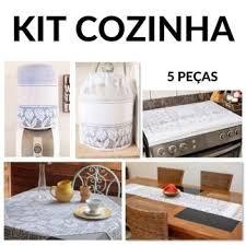 kit cozinha 5 peças e renda Caminho de Mesa + Centro de Mesa + Capa Galão de Água + Capa para Botijão + Capa de fogão