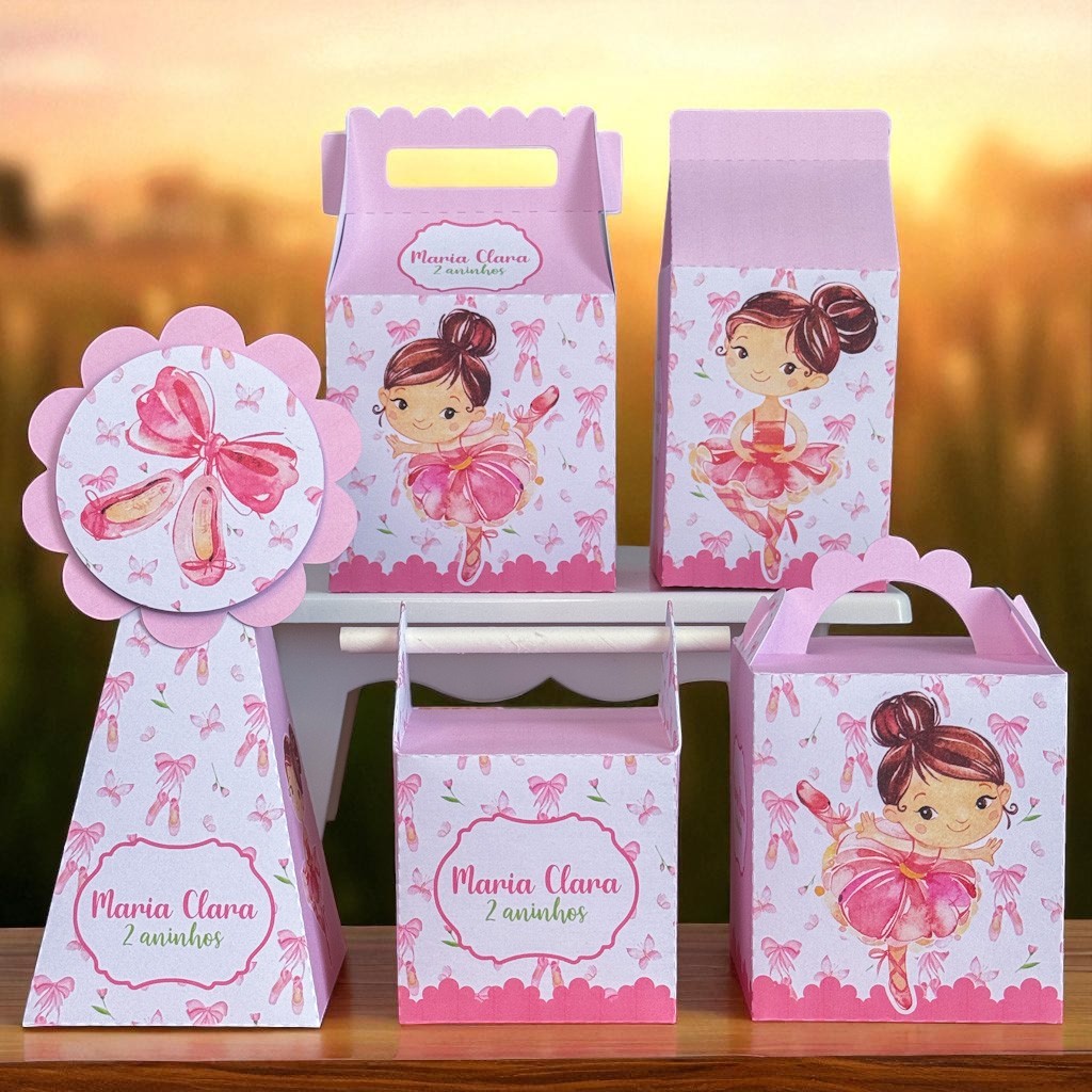 KIT FESTA BAILARINA  ,Personalizado, pegue e Monte Lembrancinhas - Aniversário - Caixinha Personalizadas - papelaria,