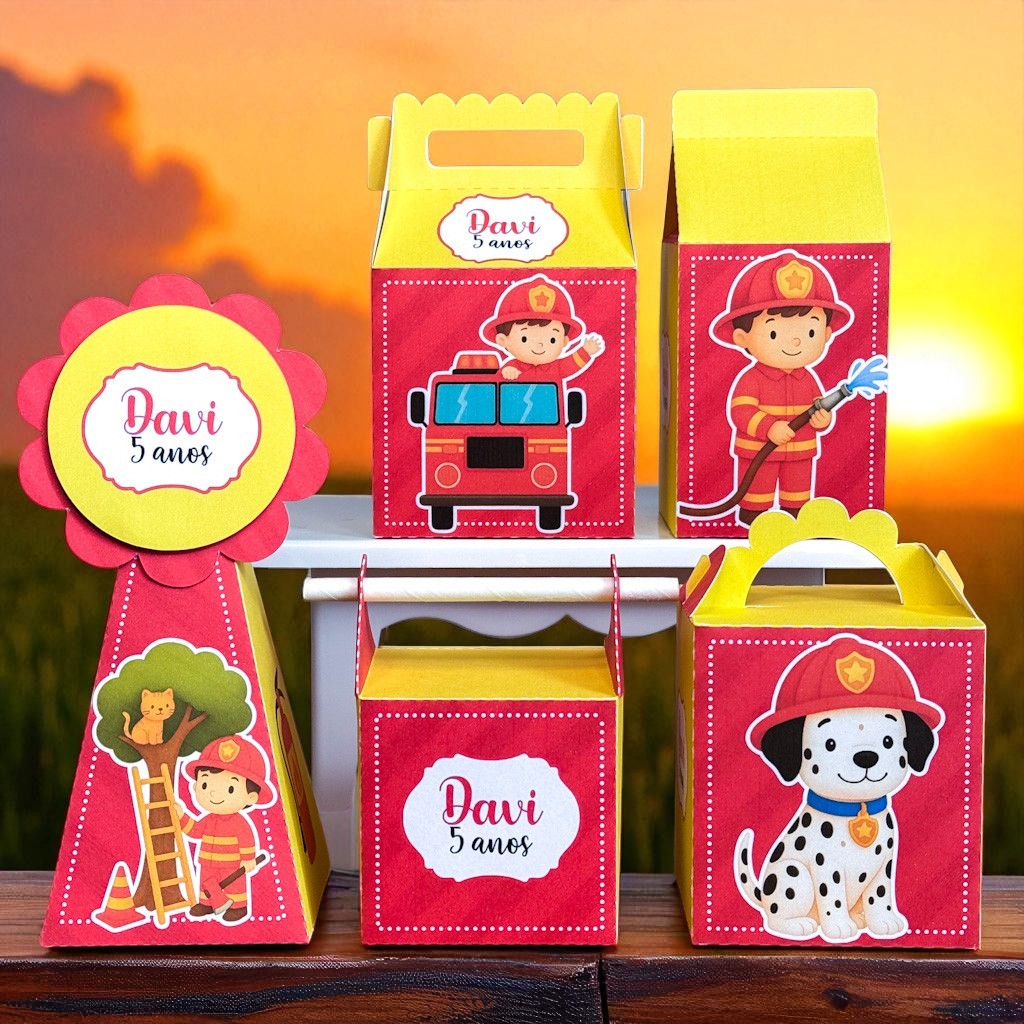 KIT FESTA BOMBEIRO ,Personalizado, pegue e Monte Lembrancinhas - Aniversário - Caixinha Personalizadas - papelaria