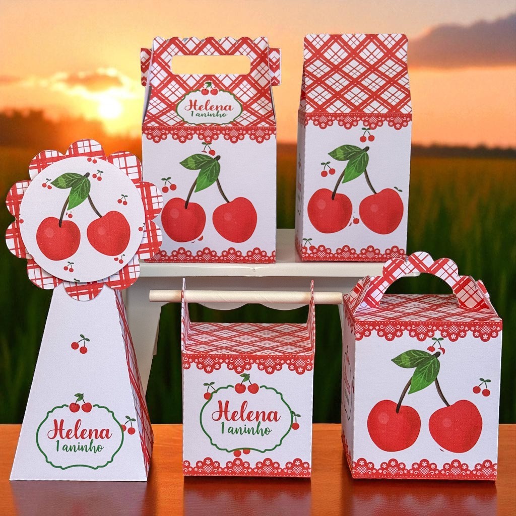 KIT FESTA CEREJINHA VER ,Personalizado, pegue e Monte Lembrancinhas - Aniversário - Caixinha Personalizadas - papelaria,