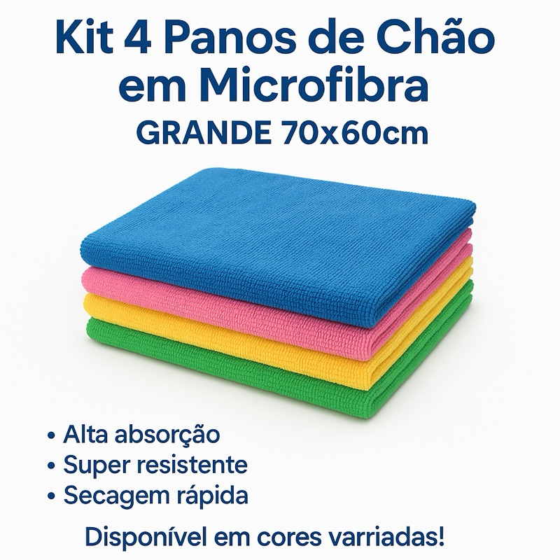 Kit 4 panos de chão em microfibra GRANDE 70x60 em Oferta na Shopee