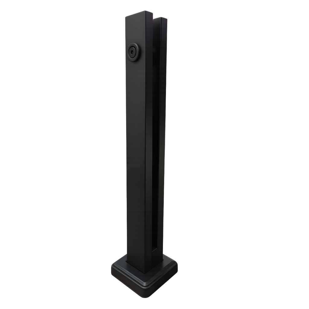 Coluna Torre Inox Guarda Corpo Pinça Sacada Piscina P. Vidro, Base Quadrada, Acabamento Preto