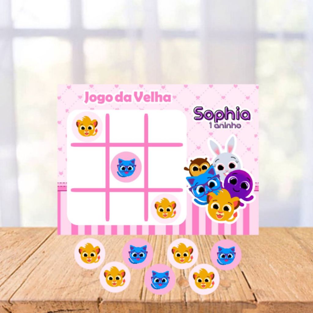 Jogo da Velha Bolofofos Rosa Lembrancinhas Personalizadas Festa Aniversário Infantil