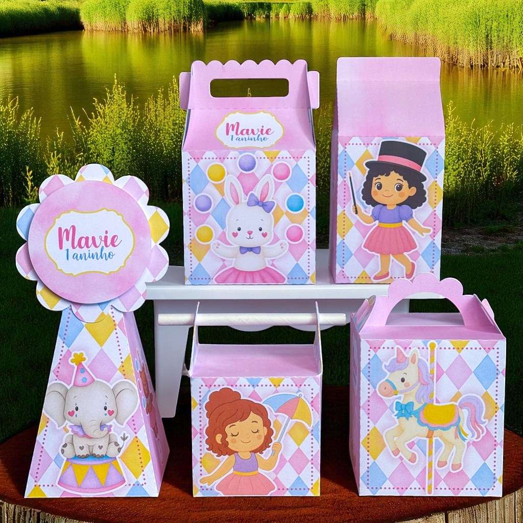 KIT FESTA CIRCO  ,Personalizado, pegue e Monte Lembrancinhas - Aniversário - Caixinha Personalizadas - papelaria, festa