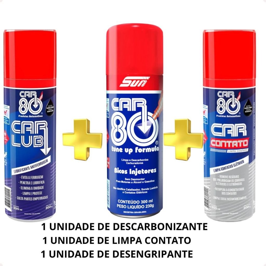 Kit Car80 Descarbonizante + Limpa Contato + Desengripante CAR80