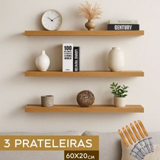 kit 3 Prateleira Louro Freijó 60x20cm porta livro para sala quarto ou diversos 100% mdf em Oferta na Shopee